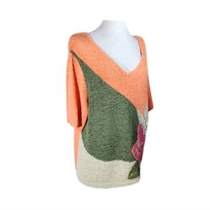 Koret Woman Short Sleeve Knit Blouse Orange Multicolor Plus Size XXL